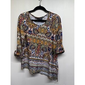 Directions Petite Womens Paisley Print Long‎ Sleeve Tunic Top Petite Medium